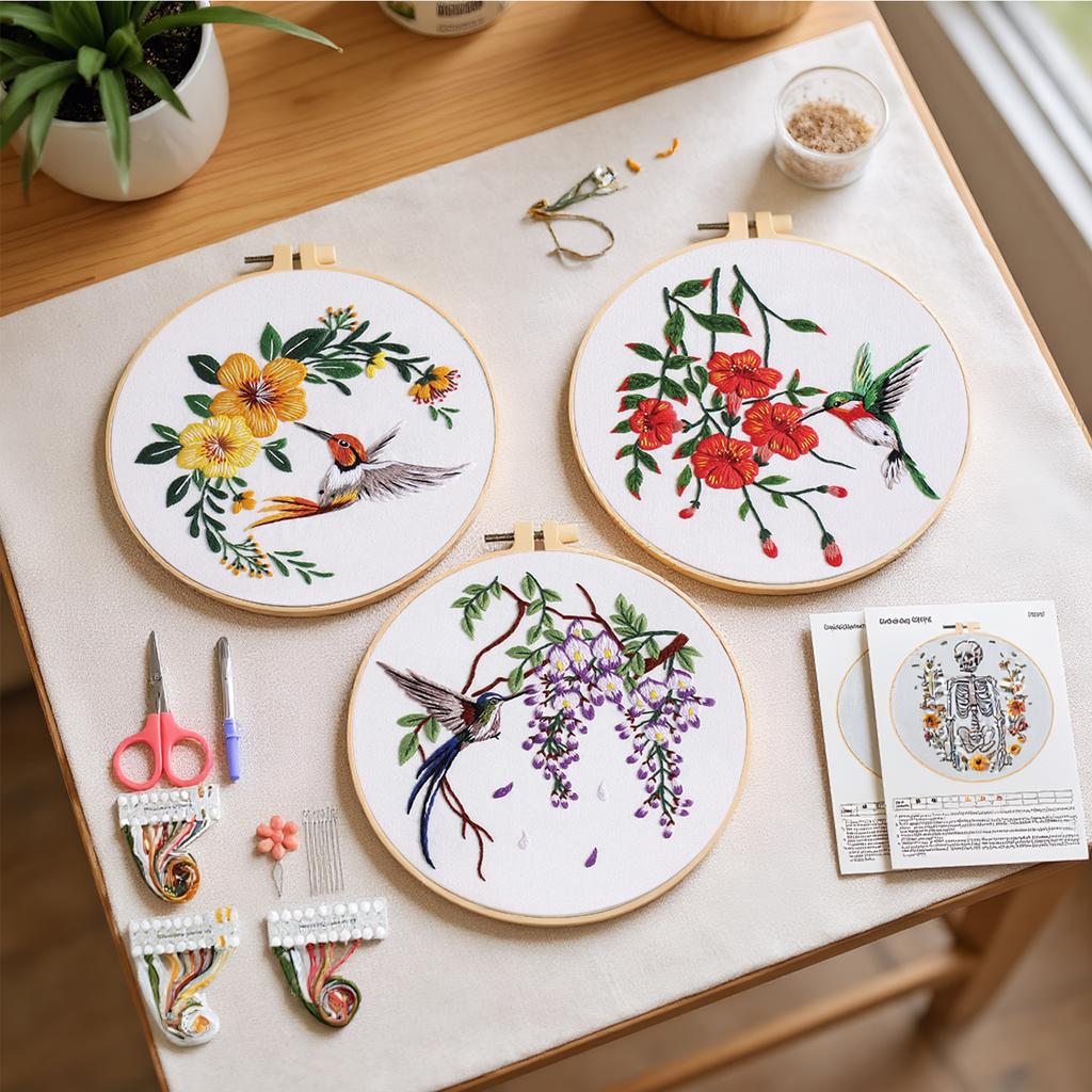4 Pack Animal DIY Embroidery Stitches Practice Kit with Embroidery Hoop Needlework Craft for Beginners Gift for Craft Lovers