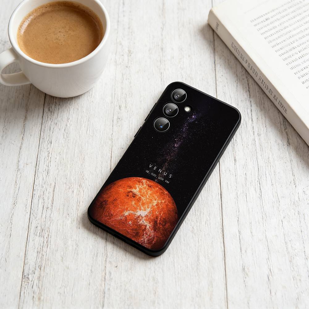 Die acht Planeten im Weltall Handyhülle Schwarzes Silikon Weich Für Samsung Galaxy A73,A72,A71,A70,A53,A52,A51