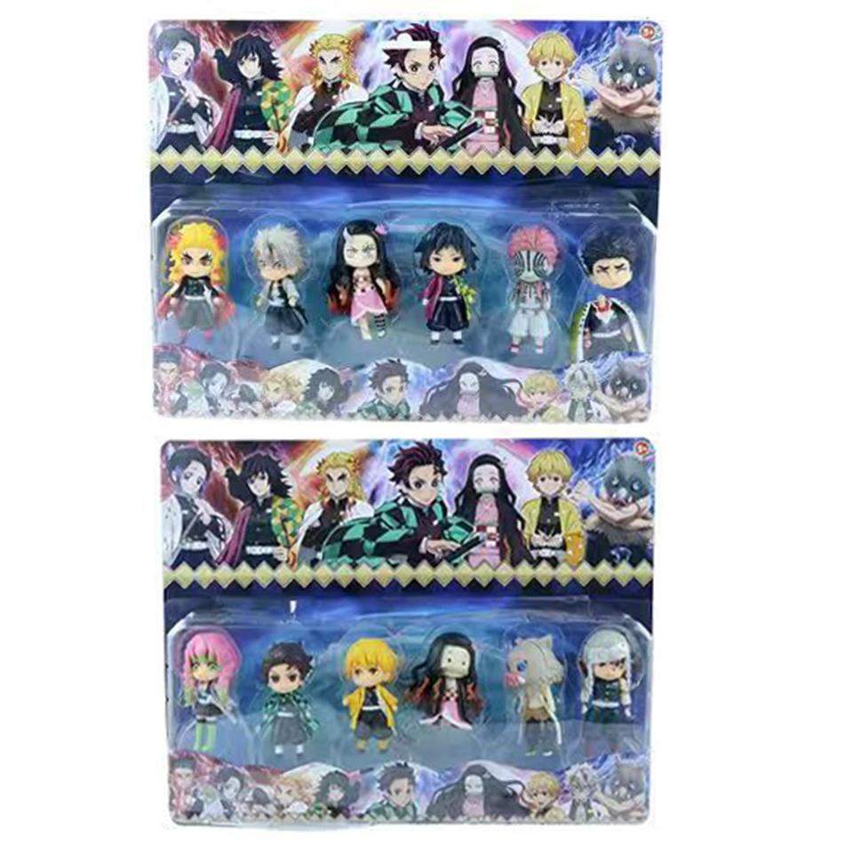 6 Stück/Set Dämonentöter Q-Version Stehende Figur Spielzeug Anime Kimetsu no Yaiba Tanjiro Nidouzi Inosuke Zenizu PVC Figurenmodell Spielzeug