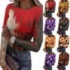 Womens Casual Long Sleeve Ribbed Top Halloween Print Round Neck Slim Fit Stretchy Pullover Shirt