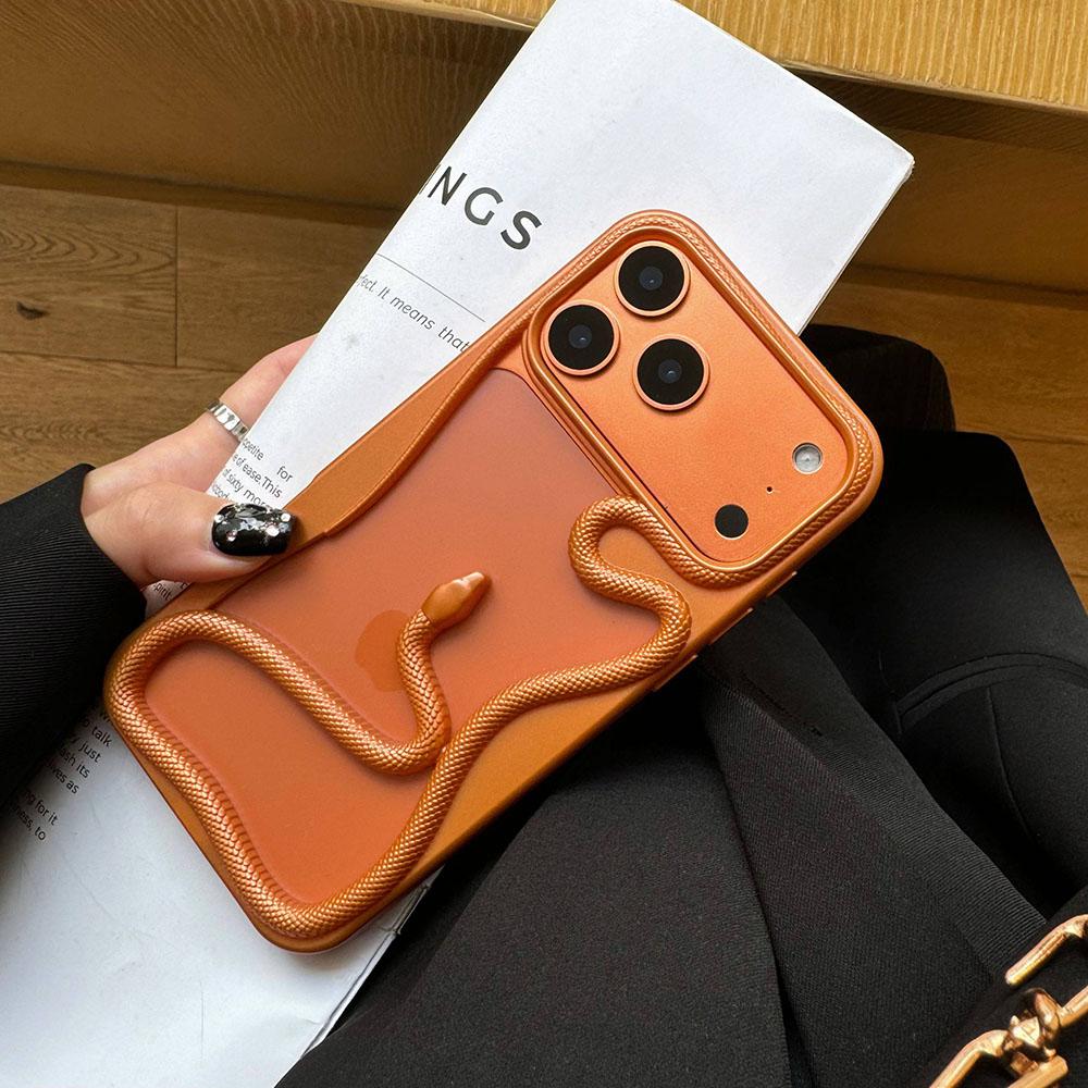 

Luxury 3D Snake Hollow Dissipate Heat Phone Case For iPhone 17 Air 16 15 14 13 12 11 Pro Max Frosted Shockproof Soft TPU Cover iPhone 11 Pro Max помаранчевий