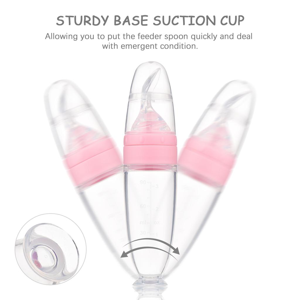 Cuillère d'alimentation pour bébé 90 ml de capacité avec balance Bouteille à presser en silicone, Cuillère PP intégrée pour nourrir Riz Pâtes, Fruits, Lait,