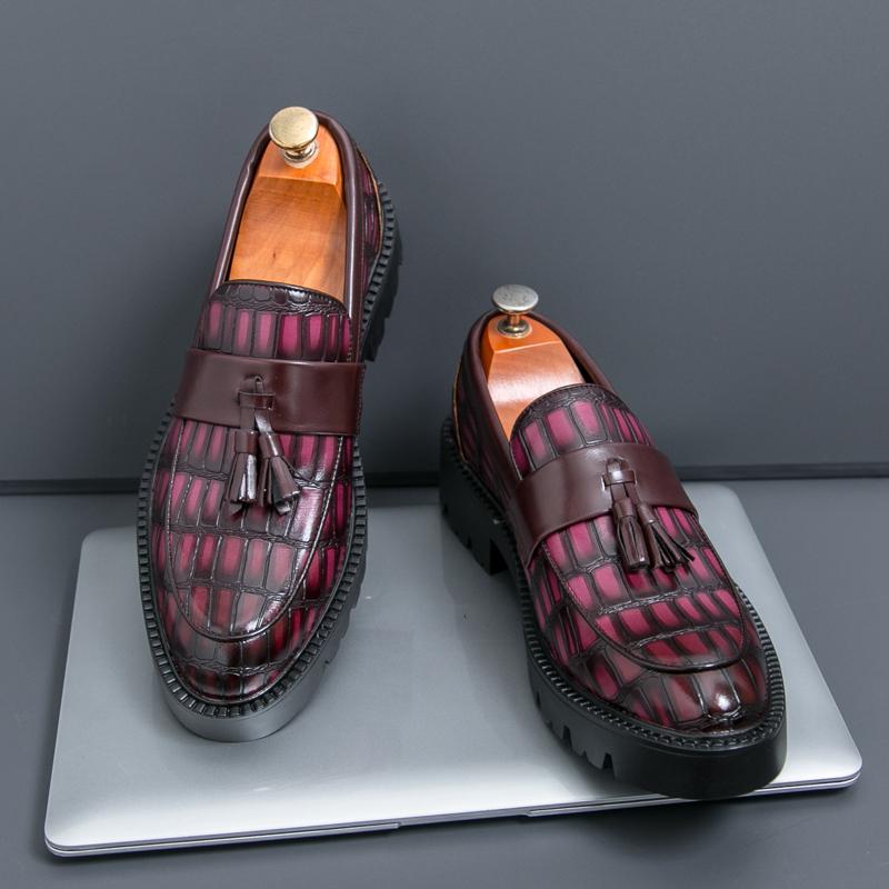 Fashion Loafers Men Platform Thick-soled Tassel Formal Business Shoes Slip-on Wedding Men's Leather Shoes Fashion Casual Oxford Shoes