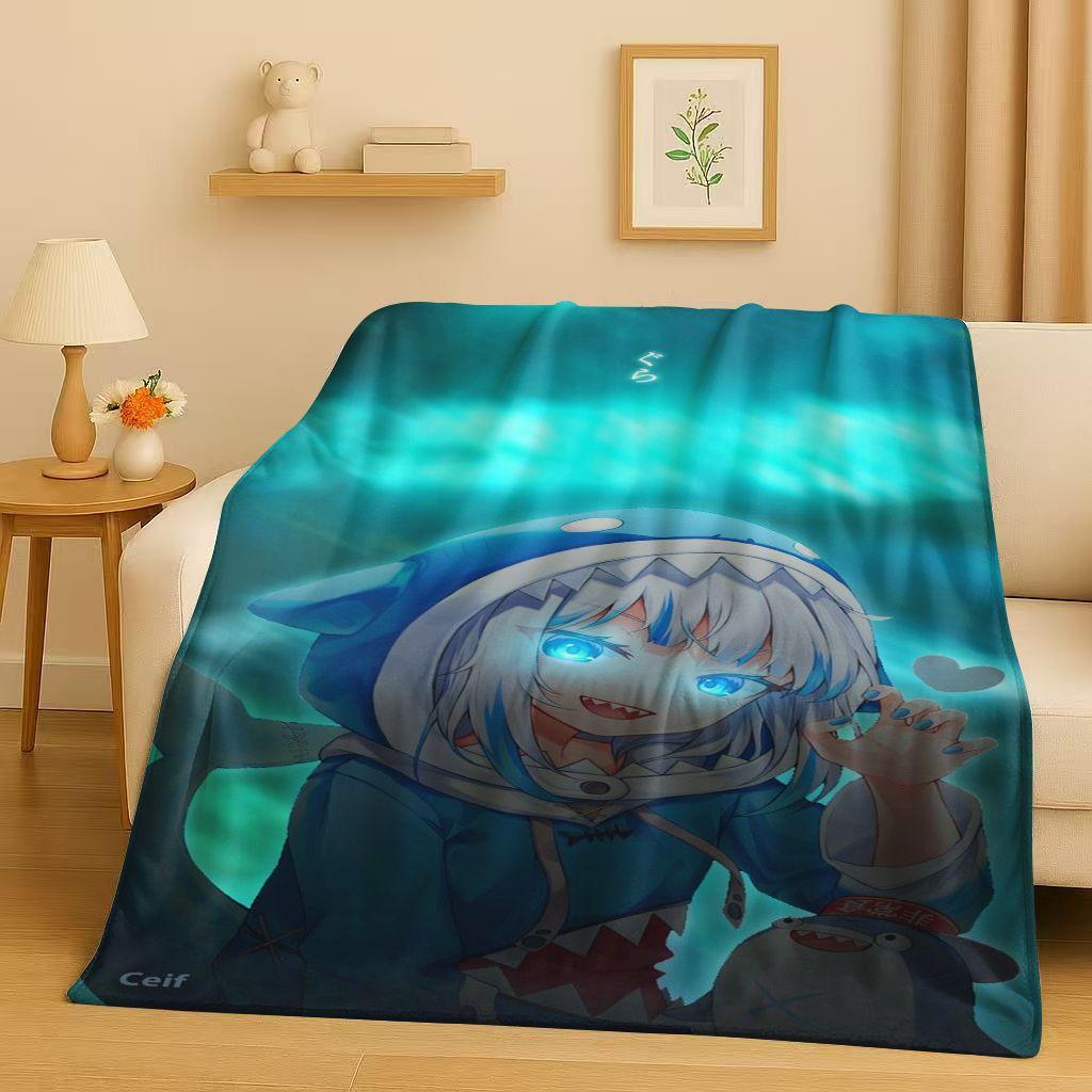 Anime Gawr Gura Hololive Cartoon Cute Girl Flannel Blanket,Ultra Soft Warm Plush Throw for Home Bedroom Bed Sofa Cover Gift Kid