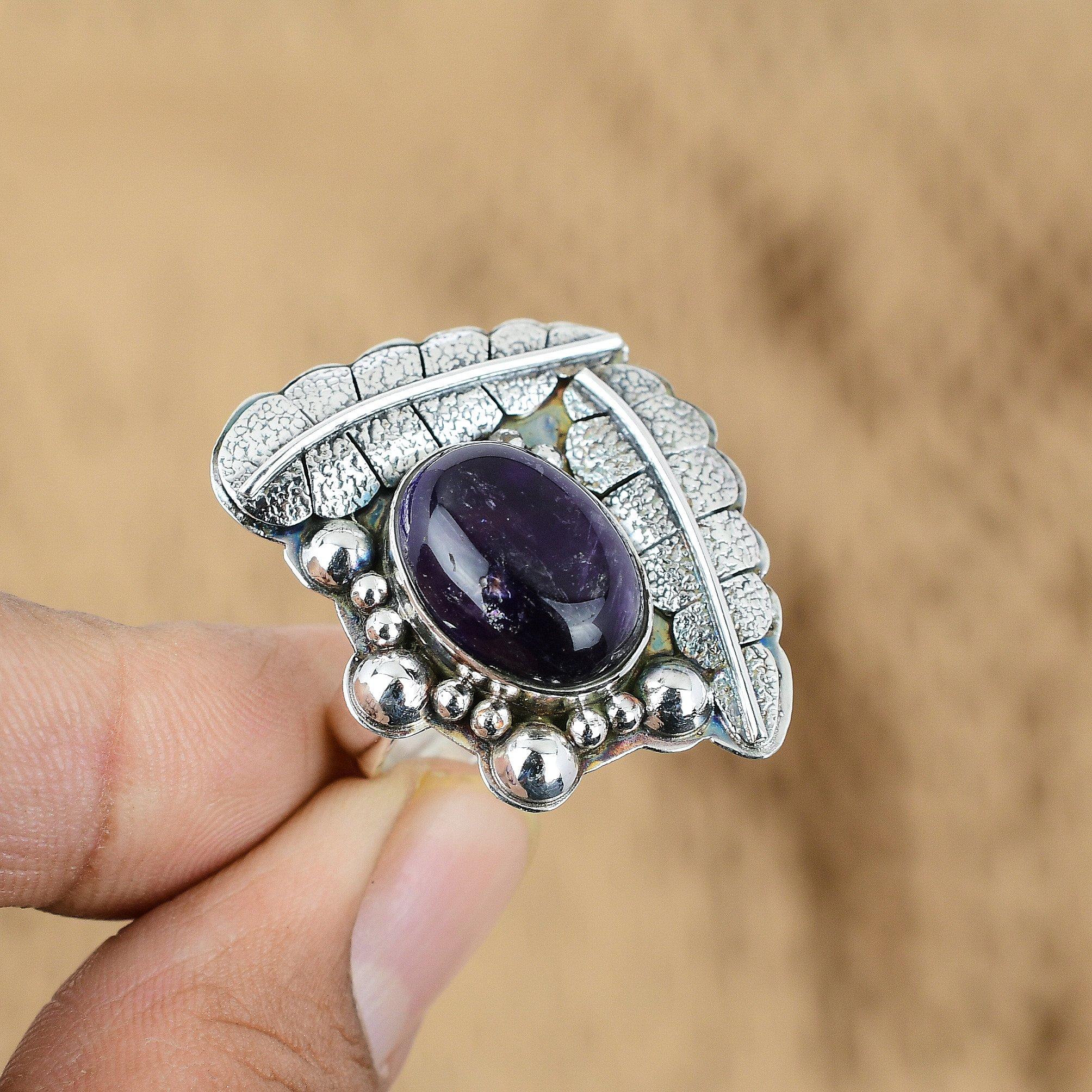 

Gift For Her Natural African Amethyst Promise Adjustable Ring 925 Silver Yes