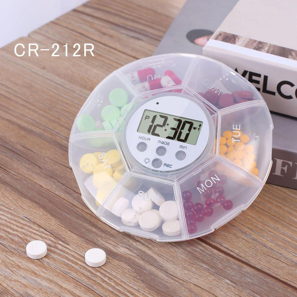 Electronic Timed Pill Box with Pre-recorded Alarm Reminder for Medication