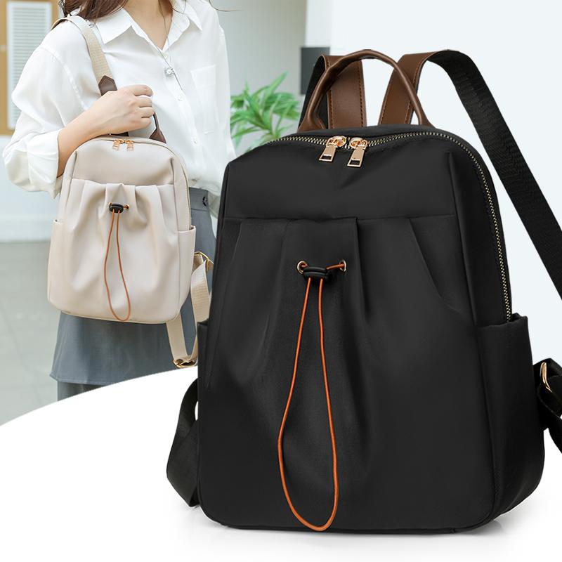 

Solid Color Backpack Women Computer Bag Student Schoolbag бежевий