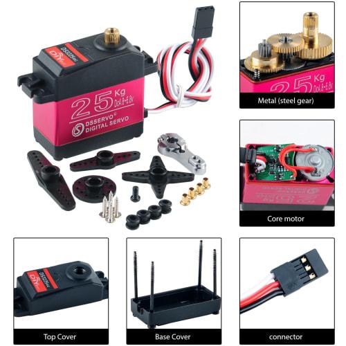 Set of 2 DS3225 Waterproof 25KG Digital Servo, Full Metal Digital Steering Servo with 25T Servo Arm, 270 Rotation for RC Cars