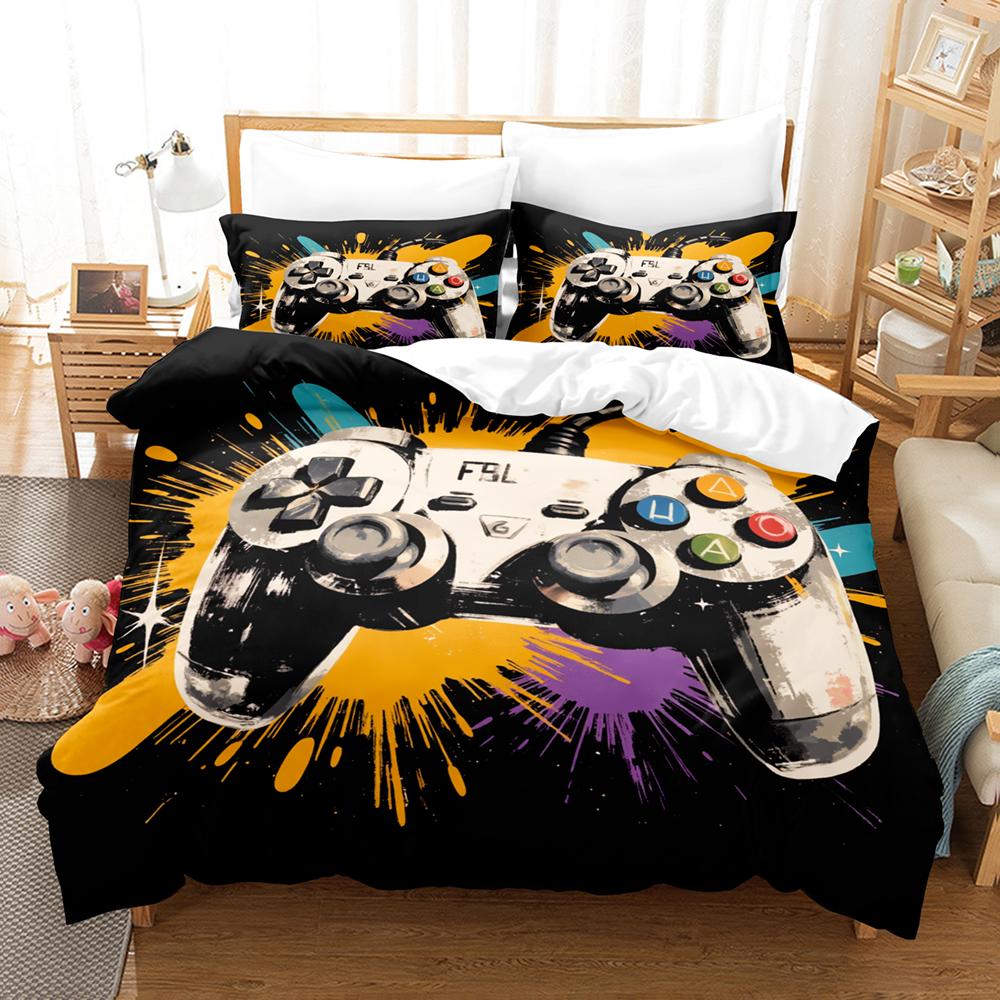 Colorful Graffiti Gamepad Bedding Set Controller Comforter Sets Bed Sheets Set King Size Bedding Set Quilt Set Bed Linen