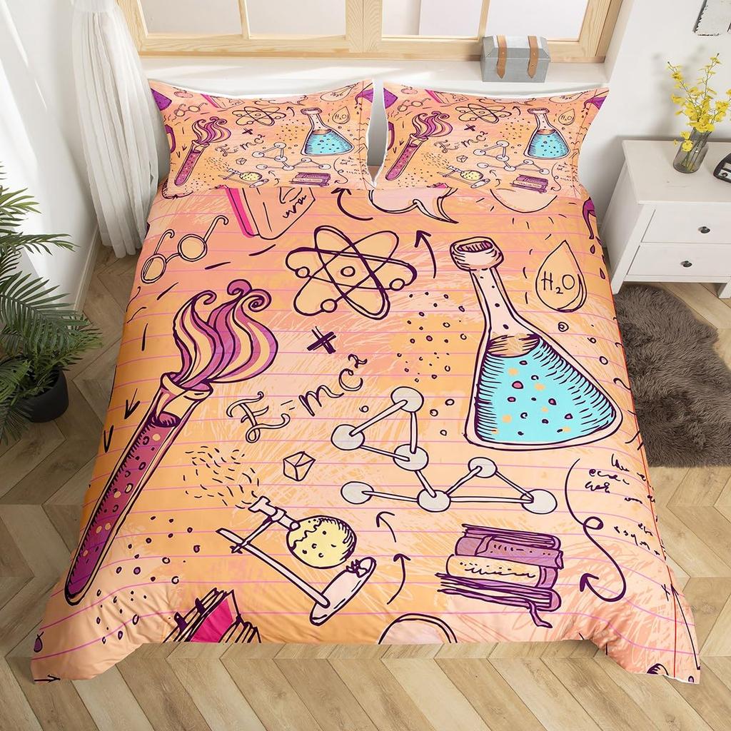 Science Formula Bedding Set Queen Chemical Elements Science Theme Duvet Cover for Boys Girls School Educational Dorm Room Decor
