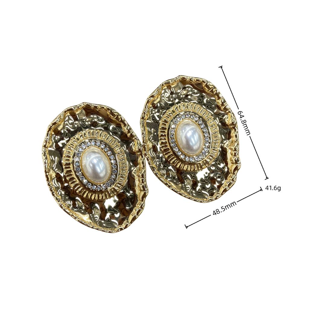 Fashion Diamond-Encrusted Resin Oval Stud Earrings Retro Court Style Temperament Earrings Light Luxury High-End Ears