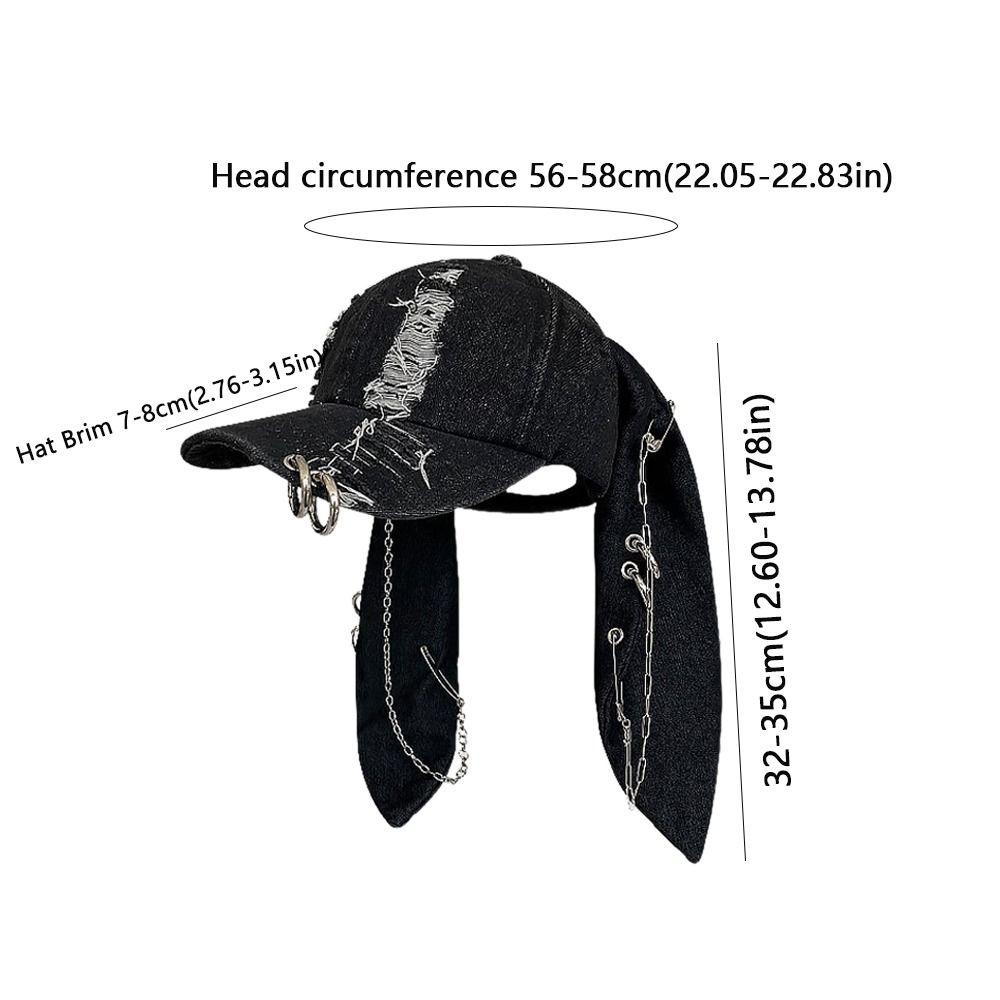 Ripped Design Rabbit Ears Baseball Cap Dark Color Y2k Trend Cap Metal Ring Cap Fashion Statement