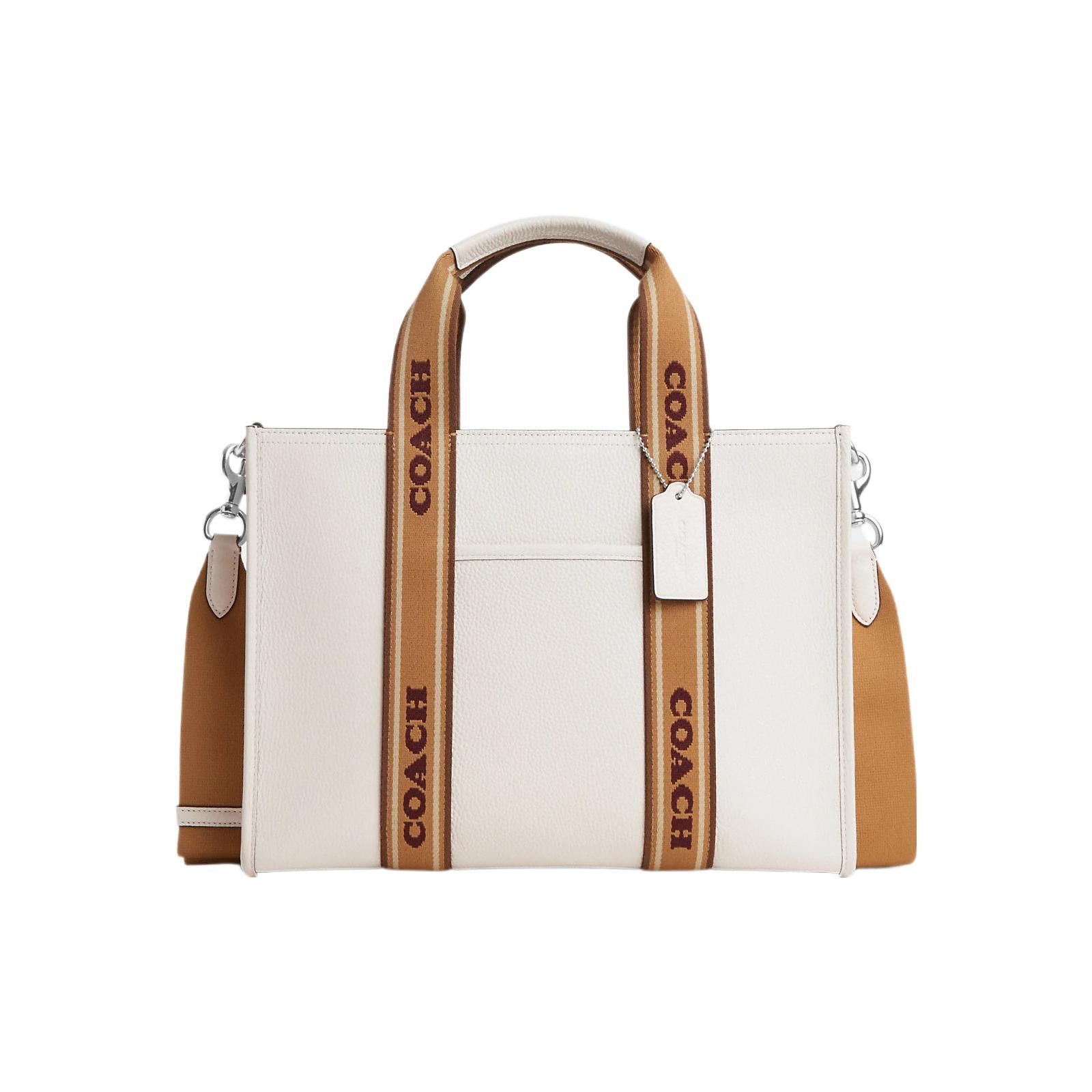 

Coach Smith 26 Logo Print Jacquard Color Block Long Handle Tote Bag Women tote White Orange CM067-SVCAH Basic Set (Bag+Dust Bag)