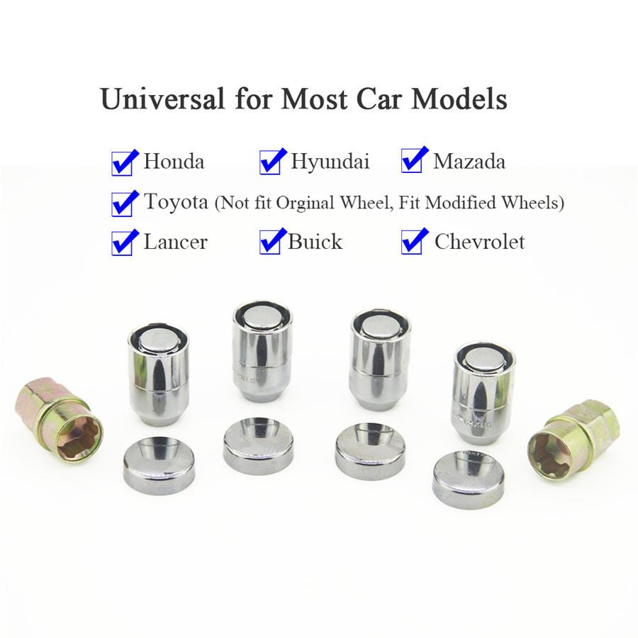 Car Steel M12x1.25 Wheel Lock Lug Nut +4 Pcs Anti Theft Locking Nut w/ 2 Key Set
