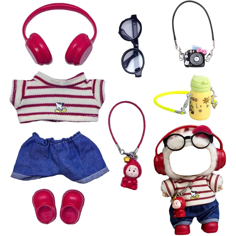 

FTADI Fashion Knit Sweater Set for 15-17cm Dolls with Camera and Water Bottle Green