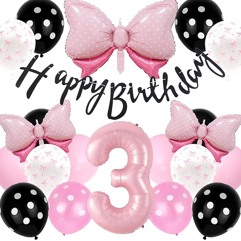 

Lausatek 3rd Birthday Balloon Set, HAPPY BIRTHDAY Birthday Garland, Birthday Decorations, Numbers, Ribbons, and Bows, for Celebrations and Events, for