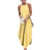 Women Casual Printed Round Neck Loose Long Dress Sleeveless Split Maxi Dress