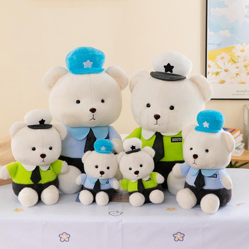Pluszowy miś policjant z ruchu drogowego pluszowy miś policyjna zabawka pluszowa uroczy miś w stroju do jazdy uspokajająca lalka