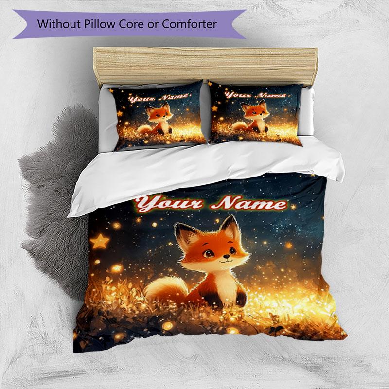 3PC Custom Name Fox Starry Field Bedding Set Duvet Cover Closure Includes 1 Duvet Cover & 2 Pillowcases for Bedroom