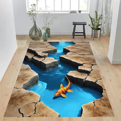 Visueel Driedimensionaal Tapijt Waterplas Karper Woonkamer Bedekt met Tapijt Gaten Scheuren Rotswand Patronen Woondecoratie