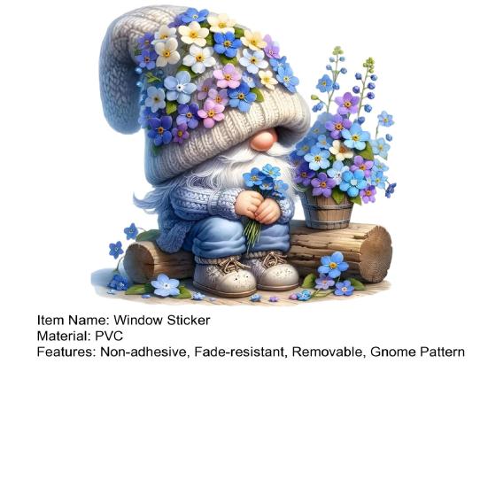 Forget-Me-Not Gnome Window Decal Static Window Sticker Waterproof Removable Window Cling for Living Room Bedroom