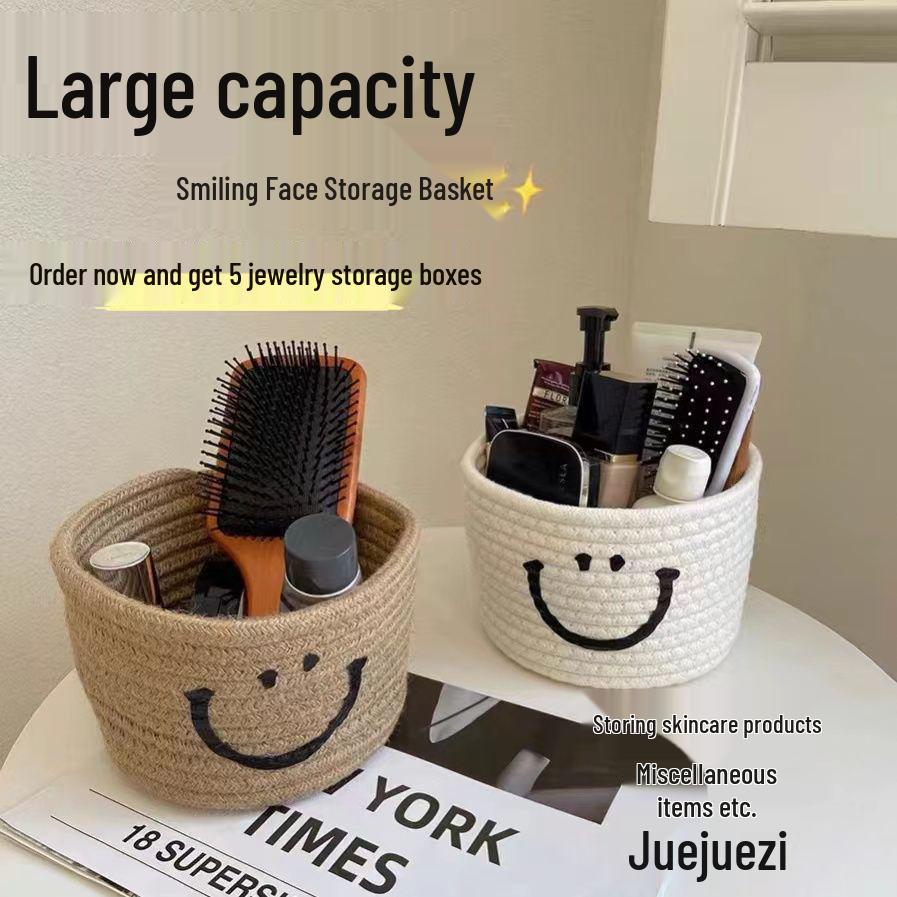 

Хлопковая плетеная корзина с улыбающимся лицом - Настольный органайзер для ключей, косметики и мелочей Other