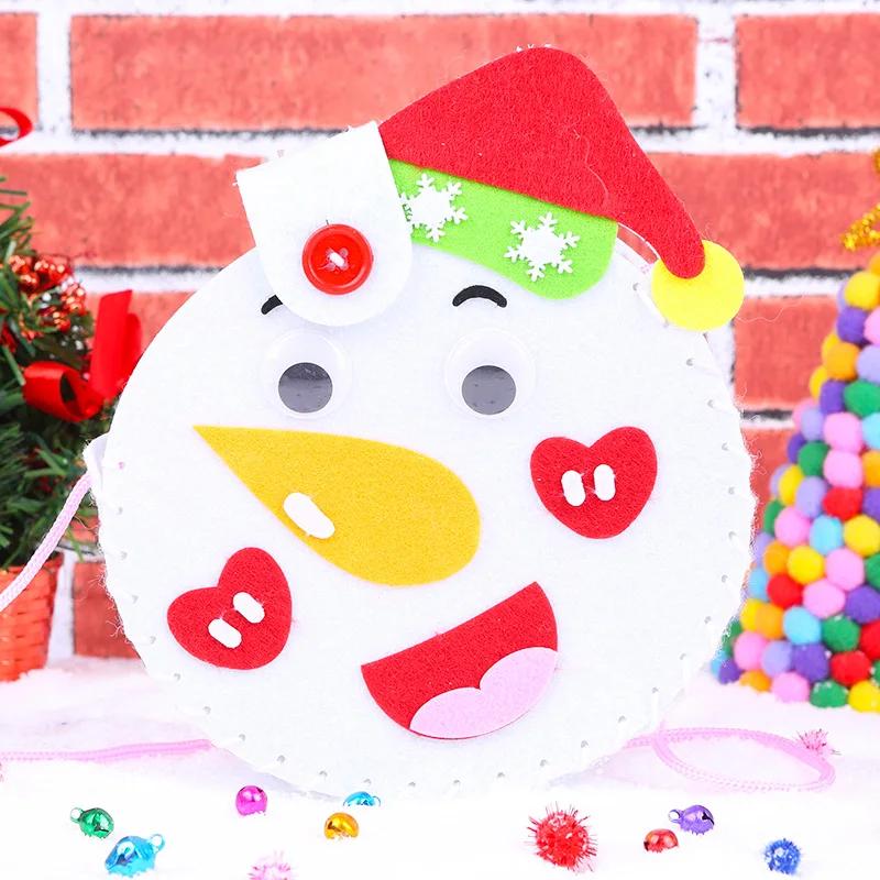 Children DIY Christmas Material Bag Playthings Kindergarten Creative Educational Handmade Cartoon Xmas Sock Cap Craft Kit Plaything for Kids