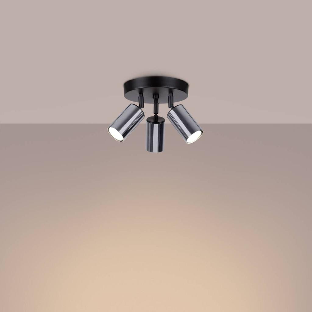 Spot Sufitowy Czarny Okrągły Potrójny Chromowane Klosze 3Xgu10 10W Winx Sl.1369 Sollux Lighting