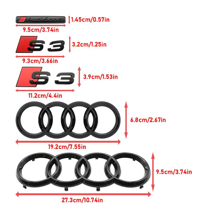 4Ring Logo 273mm 192mm ABS Car Emblem Hood Front Grill Emblem Rear Trunk Badge Sticker For hot Sport S3 2010-2020 Accessories