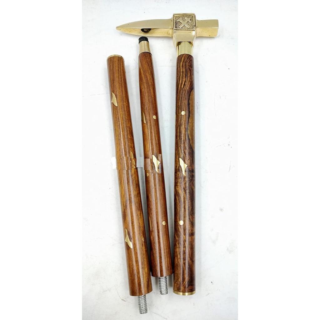 Brass Anvil Handle Royal Wood Walking Stick Cane 3 Fold Open Nautical Vintage Style