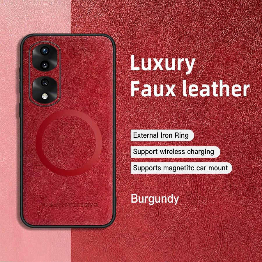 

For Honor 70 70 Pro PU Leather Magnetic Ring Soft Edge Anti-Drop Anti-Fingerprint Phone Case For Honor 70 червоний