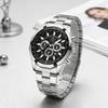 Sports Men Watch Quartz Movement 46.5mm Analog Multifunctional Dial Stainless Steel Strap 3Bar Waterproof Military Watch for Men
