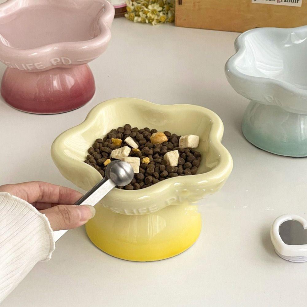 Ceramic Flower Shape Cat Bowl Cute Large Capacity Dog Food Feeding Basin Non-slip Anti Tipping Pet High Foot Bowl