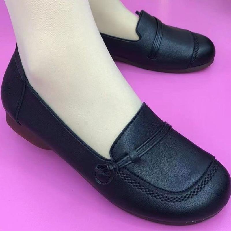 Leather Single Shoes Women's New Autumn Soft Leather Soft-soled Medium and Old Shoes Comfortable Flat-soled Non-slip Wide-footed Leather Shoes