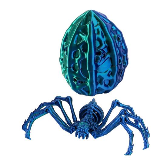 Classroom Prizes for Kids 3D Printed Articulated Skeleton Spider with Hollow Egg, Movable Joint Halloween Party Favors Figurine, Creepy Decor