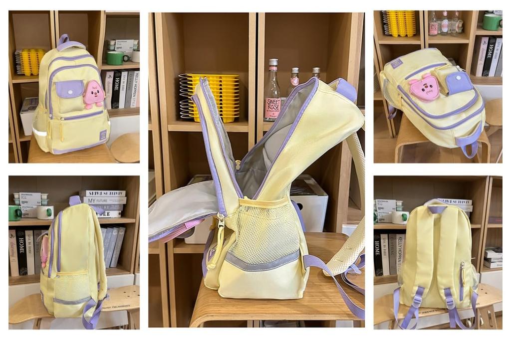 YYBEIQII Mochila Escolar Fofa de Grande Capacidade para Ensino Fundamental e Médio Mochila Leve Coreana com Laço Estiloso e Fofa e Adequada para