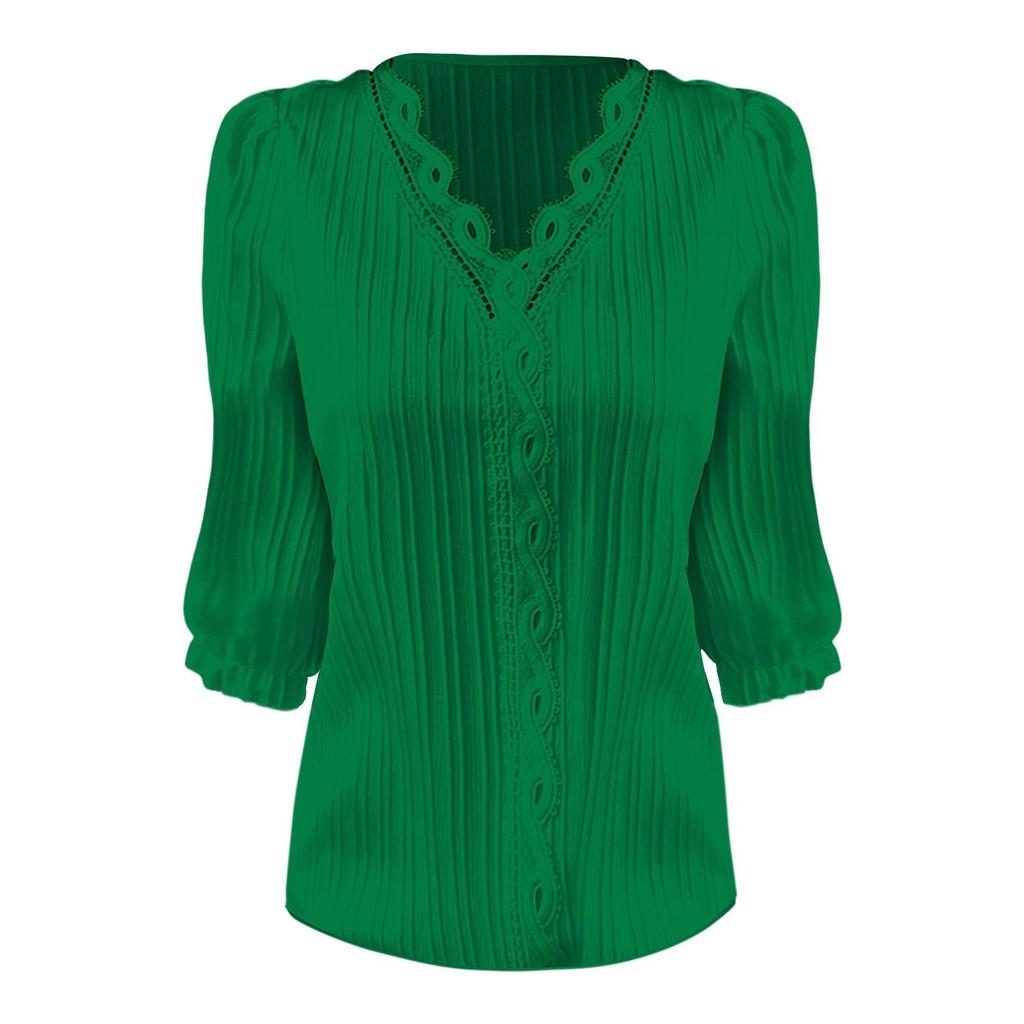 Women's Fashion Casual Stylish Hollow Out Mid Sleeve Colour Top