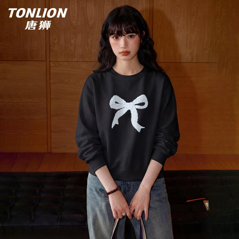 TonLion Women's Loose Bowknot Crew Neck Sweatshirt