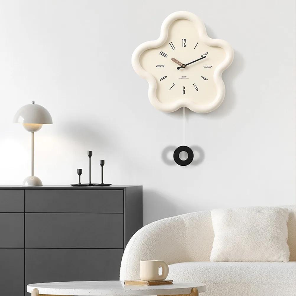 Cream Style Living Room Wall Clock Minimalist Digital Clock Restaurant Creative Swinging Digital Wall Clock Home Decoration