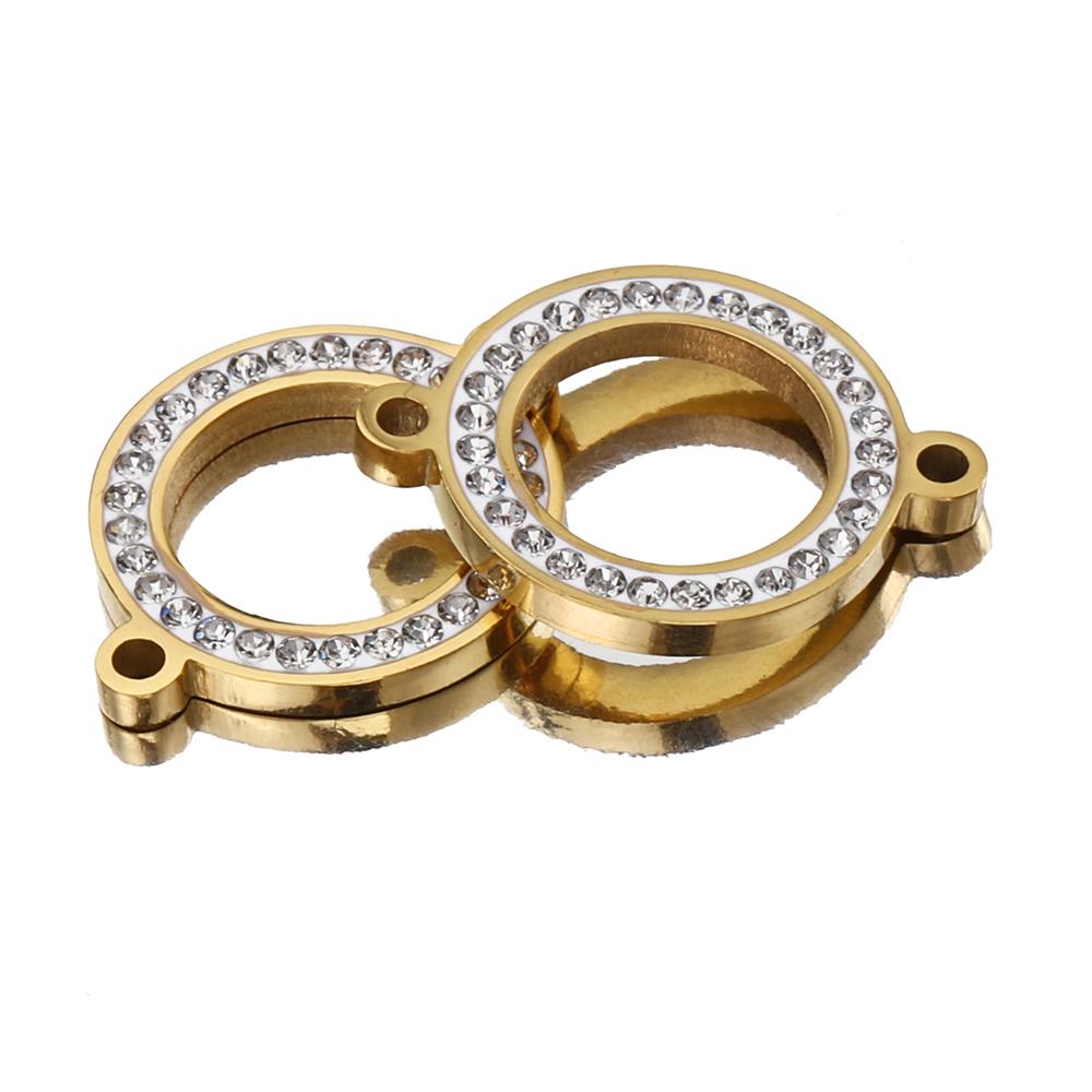 No Fade 5pcs Stainless Steel Round Rhinestone Connectors Charms Pendants For Bracelet Necklace Jewelry Making DIY Handmade