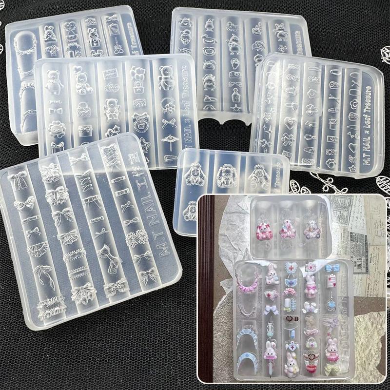 3D-Nagelkunst-Dekorationen Bär Hase Silikon-Schnitzform UV-Gel-Lack Schablonen für Stamping Relief Schleife DIY-Design Nagelanhänger