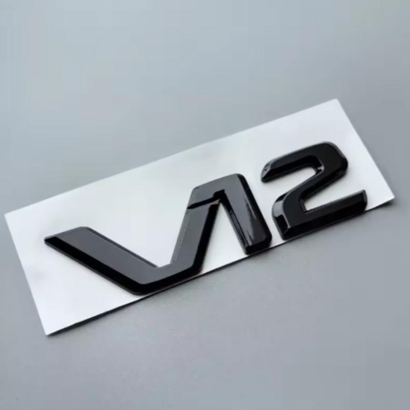 Lettere Piatte Grandi in ABS 3D V12 Emblema per Auto Bagagliaio Parafango Targhetta Nome Adesivo per mercedes-benz S400 S500 S600 Cromo Nero Lucido