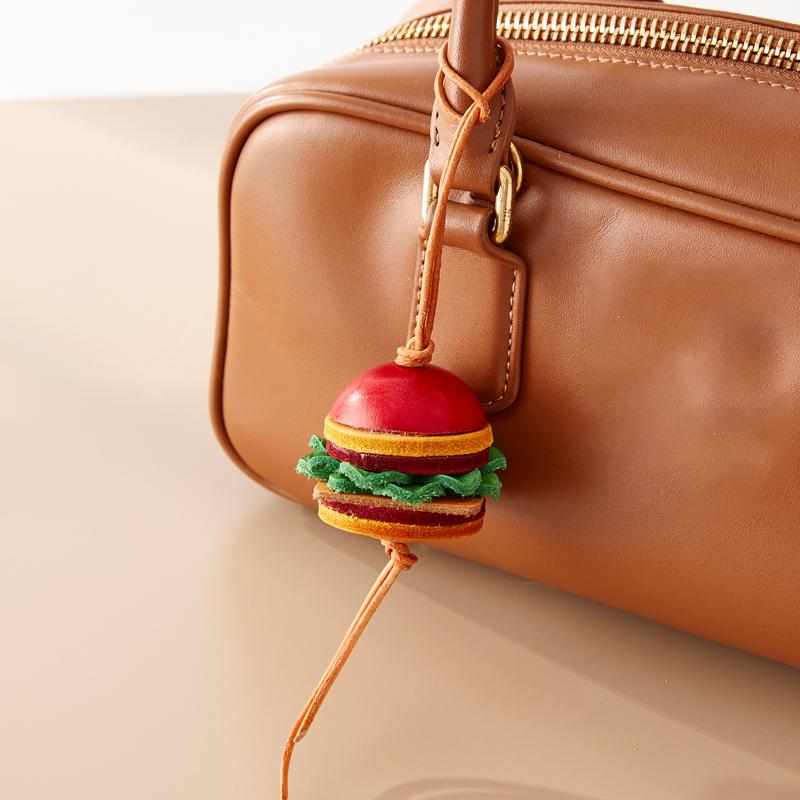 Strawberry charm cowhide hamburger lantern leather fashion high-end persimmon keychain decoration pendant bag accessories