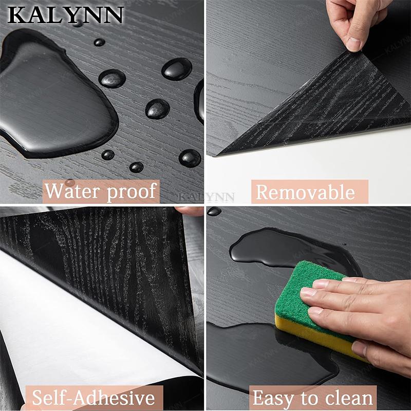 Black Wood Contact Paper Peel and Stick Self-Adhesive Wallpaper,Decorative Vinyl Film for Countertop Cabinets Furniture Surface