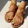 Large size flat sandals women's new rhinestone flower cover toe sandals sandals beach shoes
