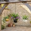 Minimalist Metal Hanging Flower Pot Iron Art with Chain Hook Wall Mounted Flower Holder Handmade Wear-resistant