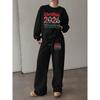 Women's Crewneck Sweatshirt & Drawstring Straight-Leg Pants 2-Piece Set, Christmas 2026 Family Theme Print, Casual Cozy Holiday Outfit