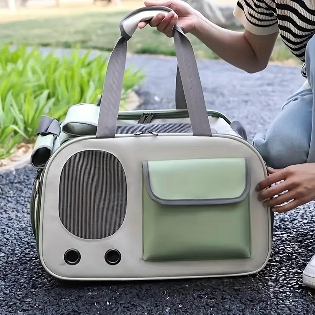 Transportadora para Animais de Estimação, Transportadora para Filhote de Cachorro Pequeno, Bolsa de Transporte, Bolsa de Mão Premium em Couro PU para Viagens ao Ar Livre, Caminhadas, Trilhas, Compras (Verde)