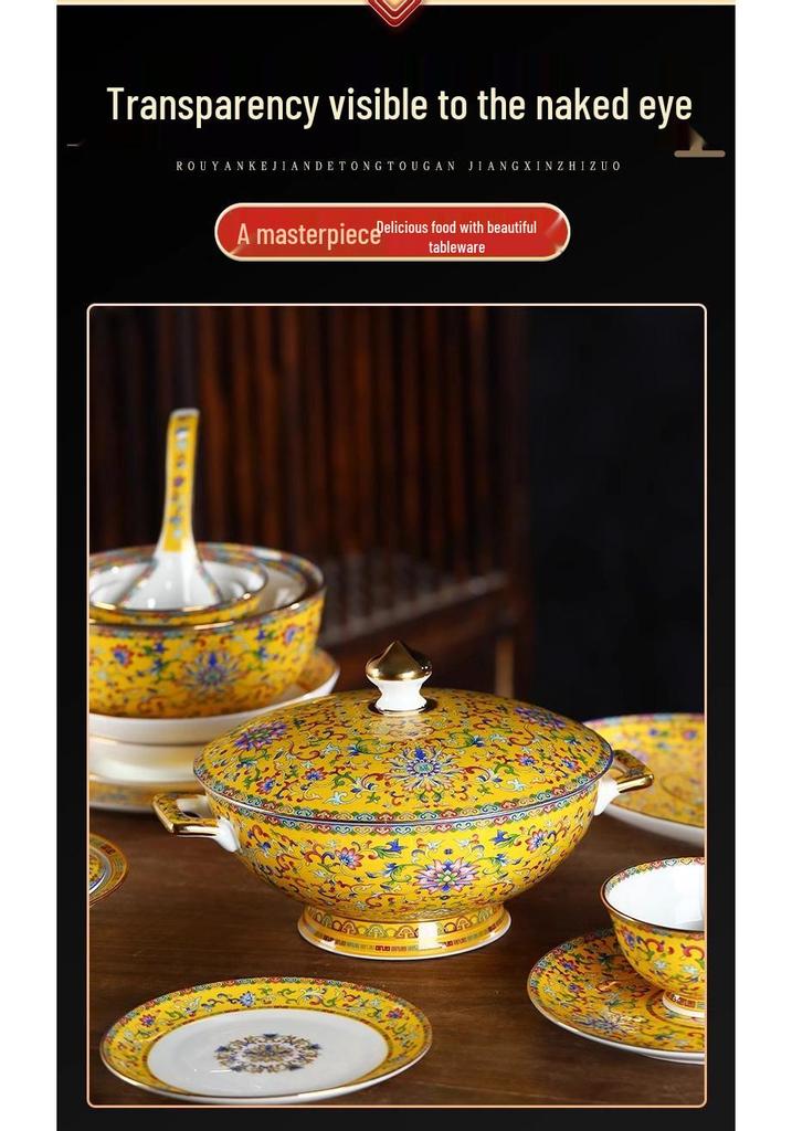 Ceramic Chinese Style Rice and Noodle Bowl Set with Enamel Color
