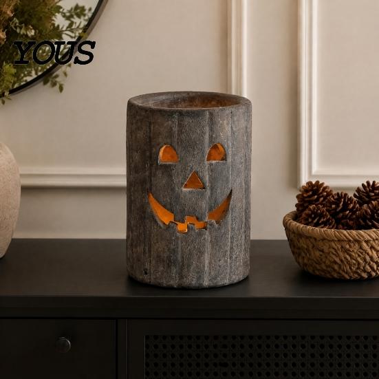 Small Decorative Lanterns for Entryways Halloween Pumpkin Candle Holder, Resin Hollow Candlestick, Vintage Country Fall Holiday Party